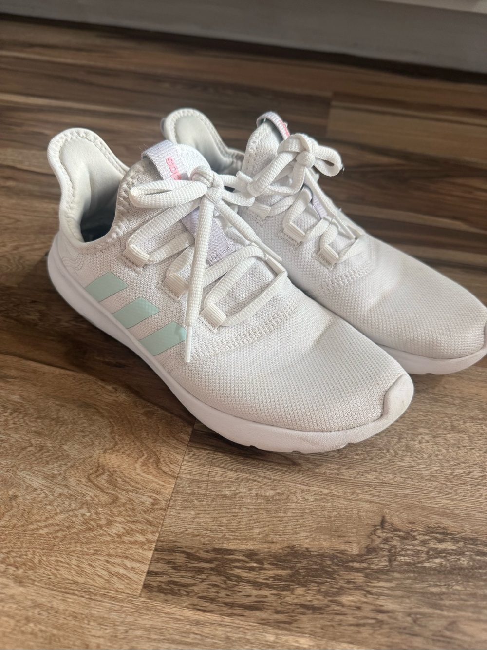 adidas White Athletic Shoes with Mint Accent Stripes